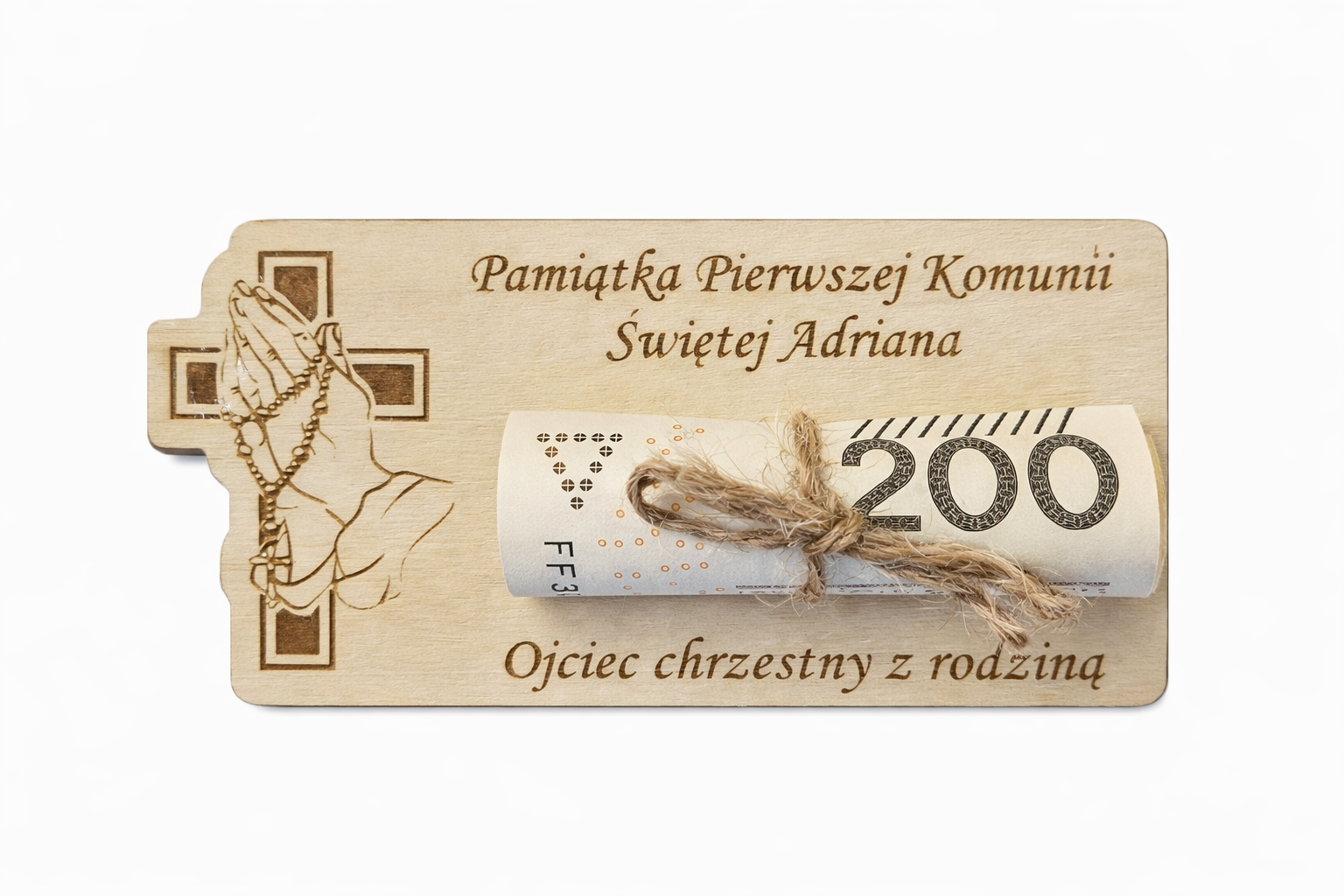 Tabliczka Komunijna - bon na pieniądze dłonie