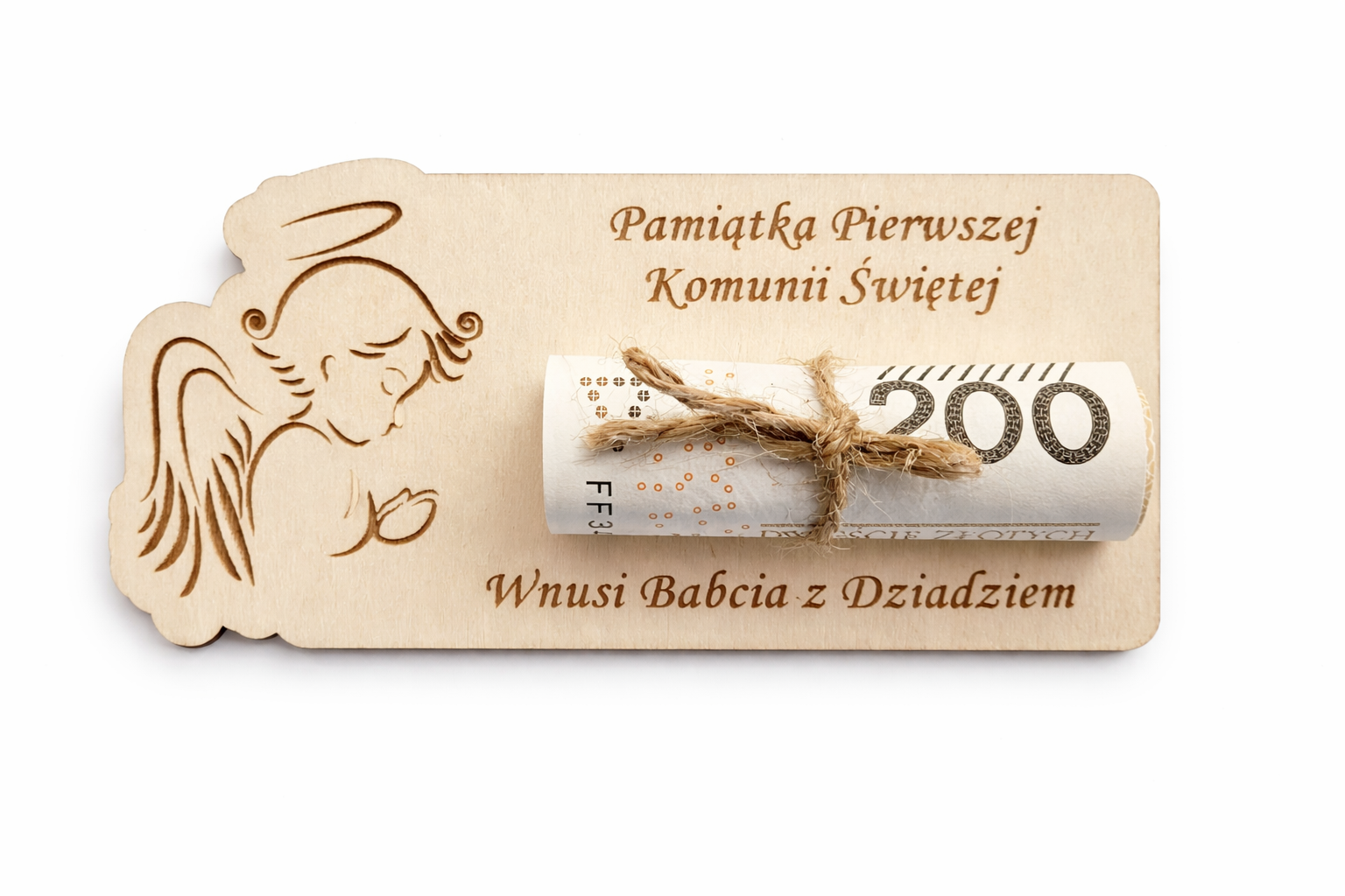 Tabliczka Komunijna - bon na pieniądze aniołek