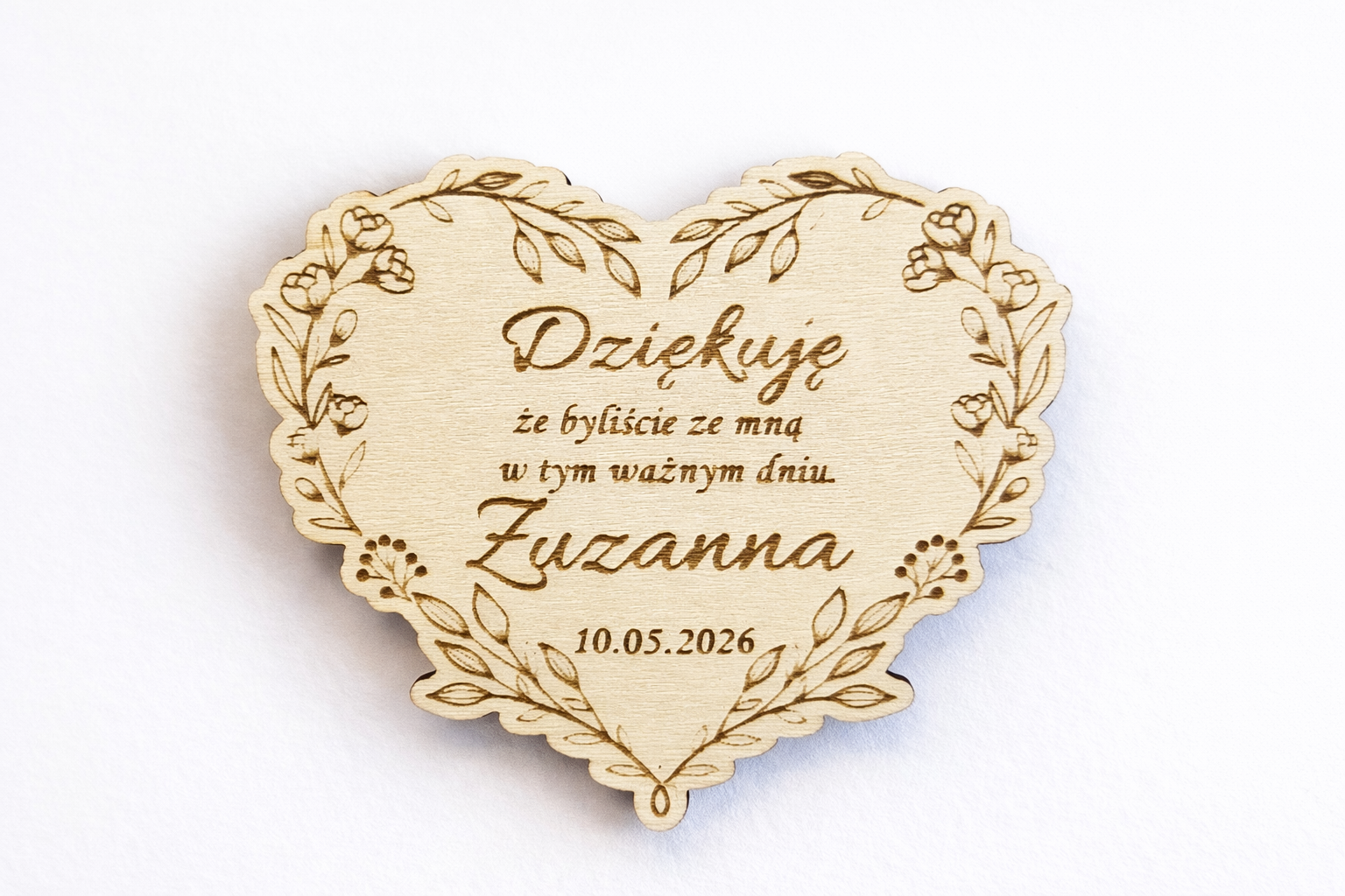 Podziękowanie dla gości magnes na lodówkę drewniane serduszko