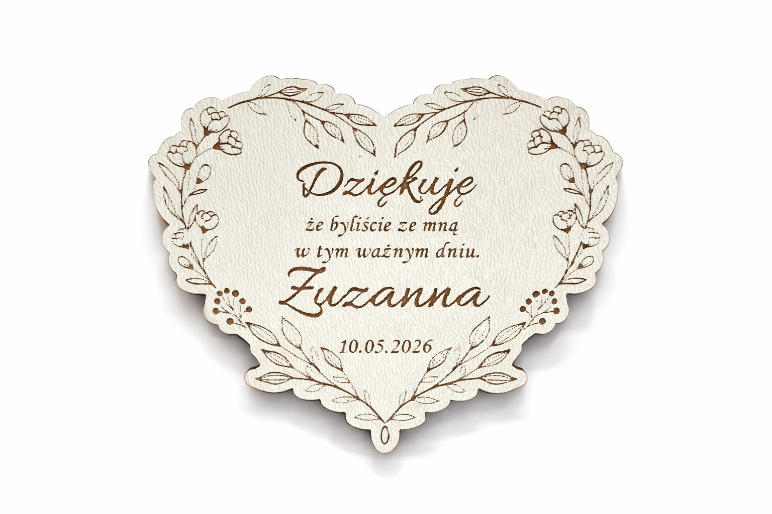Podziękowanie dla gości magnes na lodówkę białe serduszko